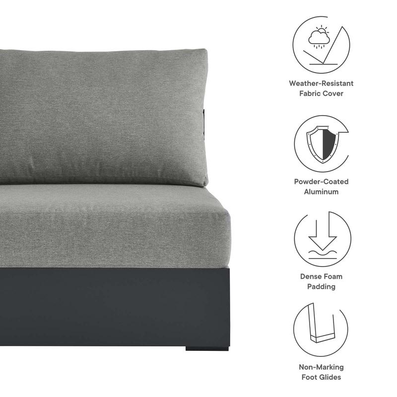 Modway Tahoe Outdoor Patio Powder-Coated Aluminum Modular Armless Chair in Gray Gray