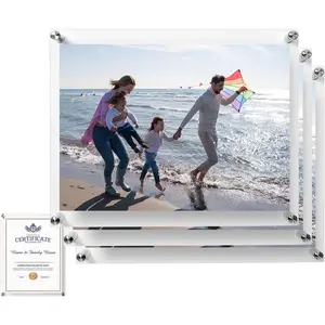 Acrylic photo frame 8x10 in brackets 3 pack clear picture frames for wall frameless picture frames lucite transparent square cubes floating hanging photo frame