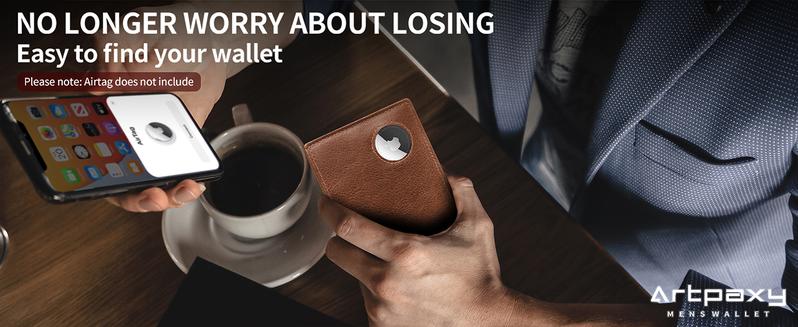 Mens Wallet With AirTag Holder, Bifold Leather RFID Blocking 1-2 ID Windows 12-13 Card Holders, Gift Box and Screen Protector Included, AirTag Not Included