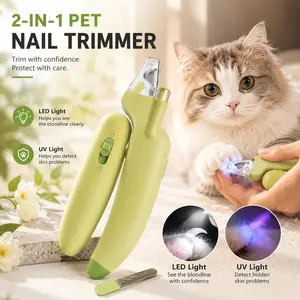 2 in 1 Pet Nail Clipper with LED Light & UV Detection, Safe Precision Trim, Sharp Blades, Hidden Nail File, Nail Storage Box, Comfortable Grip for Dogs Cats Home Grooming