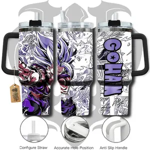 HardTimesMerch 40oz Gohan Beast Handle Tumbler - Saiyan Warrior Stainless Steel Travel Mug, Anime-Inspired Vacuum Insulated Beverage Cup, Large Iced Coffee Cup with Lid, Washable Manga Fighter Drinkware, Otaku Gift