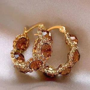 Women's Shiny Artificial Crystal Hoop-Shape Earrings, Lightweight Hypoallergenic Trendy Ear Jewelry for Sports & Outdoor Protective Gear Compatibility, Ideal for Wedding, Daily Wear