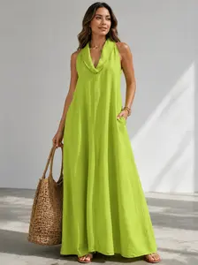 French-Style Minimalist, Relaxed-Fit Maxi Dress | Summer Vacation-Inspired Flowing Sleeveless Dress | A Goddess-Like Dress That Flatters Your Complexion and Slimming Silhouette elegant v-neck