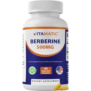 Vitamatic Berberine 500mg Natural Dietary Supplement - 60 Vegetarian Capsules Vitamins Supplements - Supports Metabolism, Cholesterol Management - Made in USA, Gluten Free, Non-GMO (1 Bottle)