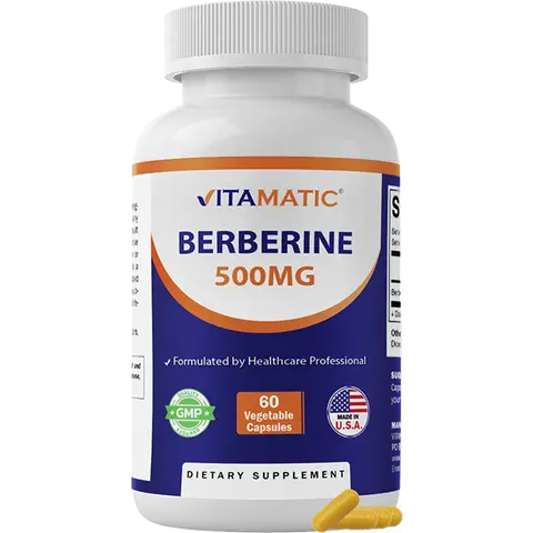 Vitamatic Berberine HCl 500 mg, 60 Vegetable Capsules, Made in USA