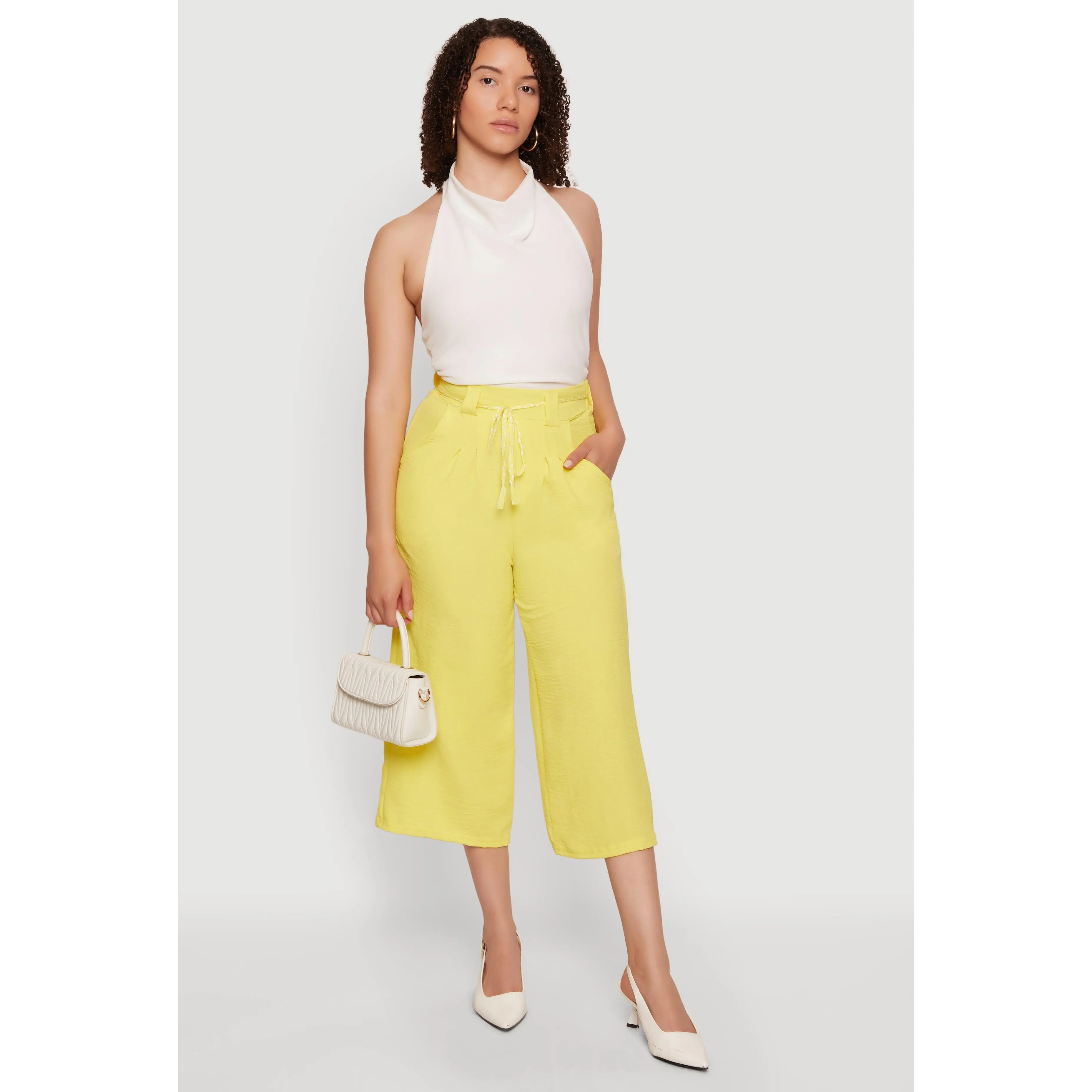 Crepe Knit Wide Leg Culottes with Rope Belt
