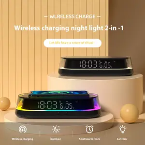 3-in-1 Magnetic Wireless Charger with Color Night Light & Digital Alarm Clock - Portable Fast Charging Station for iPhone 17/16/15/14/13/12 & Samsung Galaxy - Bedside Table Organizer, Cordless Phone Charger, Perfect Gift for Home Office Travel