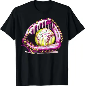 Softball Drip Ice Cream Sprinkles Softball Glove Youth Girls T-Shirt Cotton Fabric