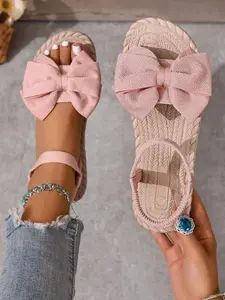 Women's Fashionable Bowknot Design Flat Sandals, Casual Versatile Minimalist Sandals for Beach Vacation, All-match Slide Sandals for Daily Wear, Girl, Lightweight Sandal