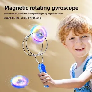 Hand-Crank Magnetic Spinning Top Toy with LED Rainbow Lights, Multiple Play Modes & Multiplayer Battle Fun, Stress Relief Fidget Toy for Adults & Kids