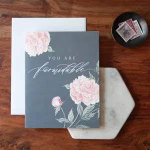 You are formidable digitally printer greeting card with pink peonies