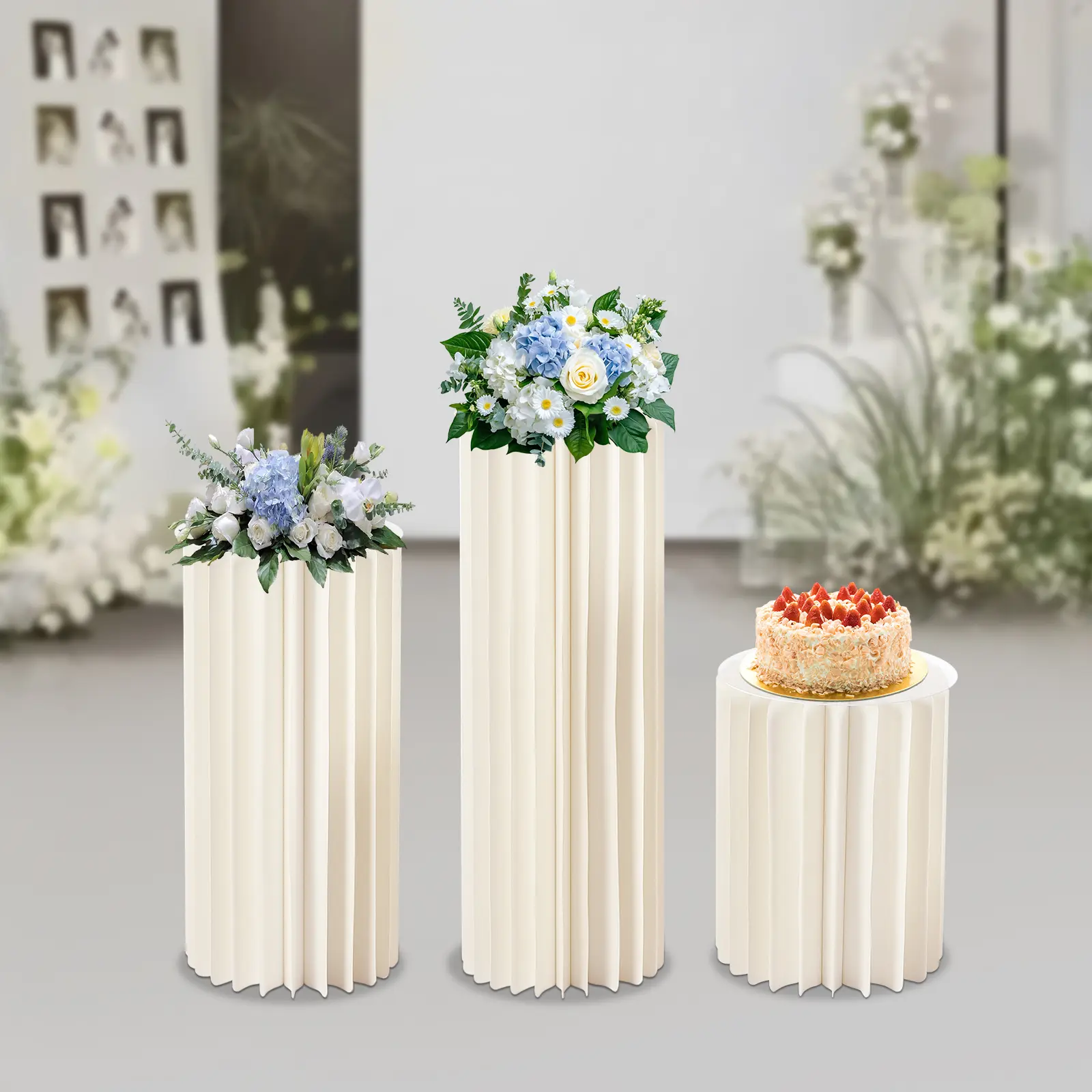 3-Pack Honeycomb Paper Flower Stand Set with 3 Heights - Indoor Furniture Decor, Party Decoration Supplies, Decorative DIY Centerpiece for Wedding Aisle, Birthday, Anniversary Centerpieces, Housewarming