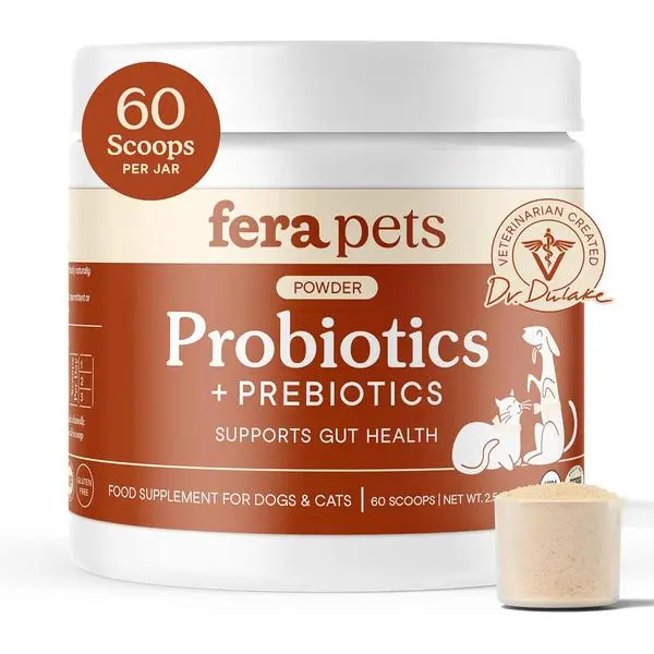 Probiotics Powder for Dogs & Cats – Organic Gut Health Supplement with Prebiotics, 12 Strains & Immune Support (60 Scoops)