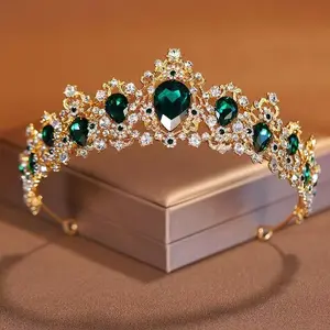 Green Crystal Wedding Bridal Queen Princess Prom Tiara Crown For Women Christmas