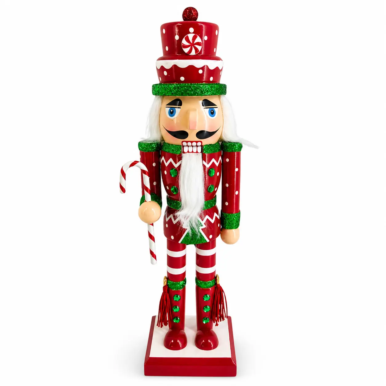 Candy Cane Nutcracker with Peppermint Hat, 10 Inch