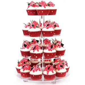 Cupcake Stand 4 Tier Round Tower with Base,  Cupcake Holder, Clear, 38 Cupcakes, Wedding Birthday Pastry Display