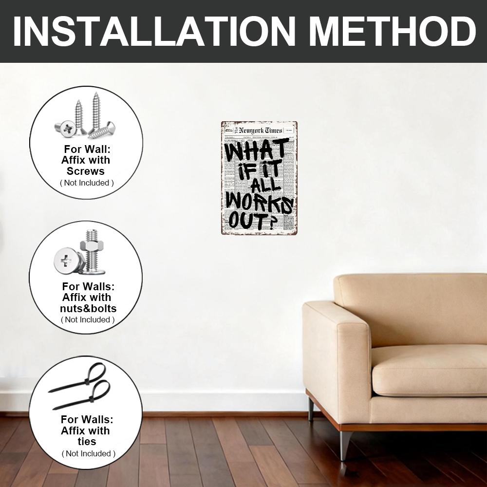 Retro Black And White Aluminum Inspirational Wall Art What If It All Works Out Positive Quote Metal Plaque, Positive Affirming Quote Minimalist Prints Painting For Home Bedroom Dorm Wall Decor