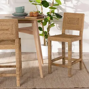 Anfield Natural Seagrass and Mahogany Wood Counter Height Barstool