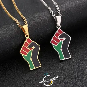 New Hip-Hop Retro African Flag & Fist Symbol Pendant Necklace | Hip-Hop Style | Retro Style | Couple Style | Ethnic Style | Fashion Accessory | Holiday Gift |