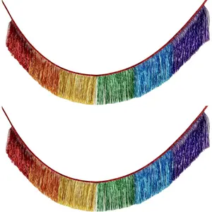2 Pack Foil Fringe Banner for Party Decorations, Metallic Tinsel Garland Streamers for Bachelorette Party Decor,Wedding Birthday Decor,Parade Float Fringe Decorations (Rainbow)