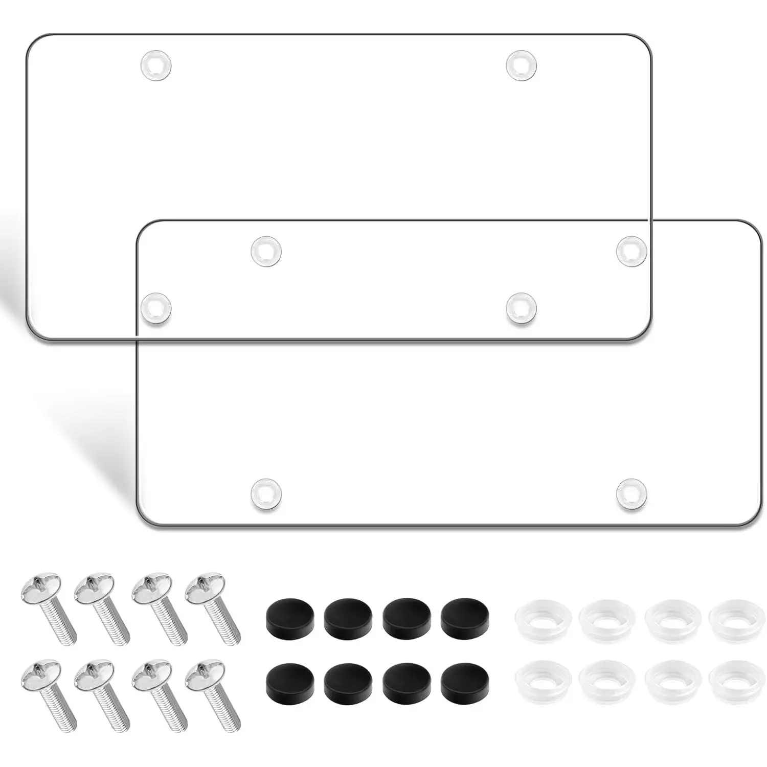 2-Pack License Plate Protector Transparent License Plate Cover 12.08 * 6.02inch Universal Car Plastic License Plate Cover Car Frame Protector with Screws Transparent Spacer Screw Cap