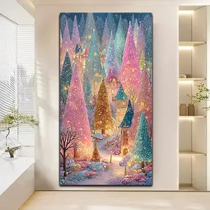 Colorful Christmas Tree Theme Wall Decor, Full Drill Round Art, Beginner-Friendly Embroidery Mosaic Craft, Home Decoration Gift, Diamond Painting Kit