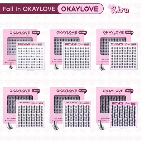 OKAYLOVE Lira Cosmetic D-Curl Cross Cluster Lashes Kit, Lightweight Soft Fibers, Assorted 8-18MM (8/10/12/14/16/18MM) False Extensions, Easy At-Home DIY Application, Nature-Inspired Makeup Gift for Girls, Assorted False Eyelashes & Adhesives