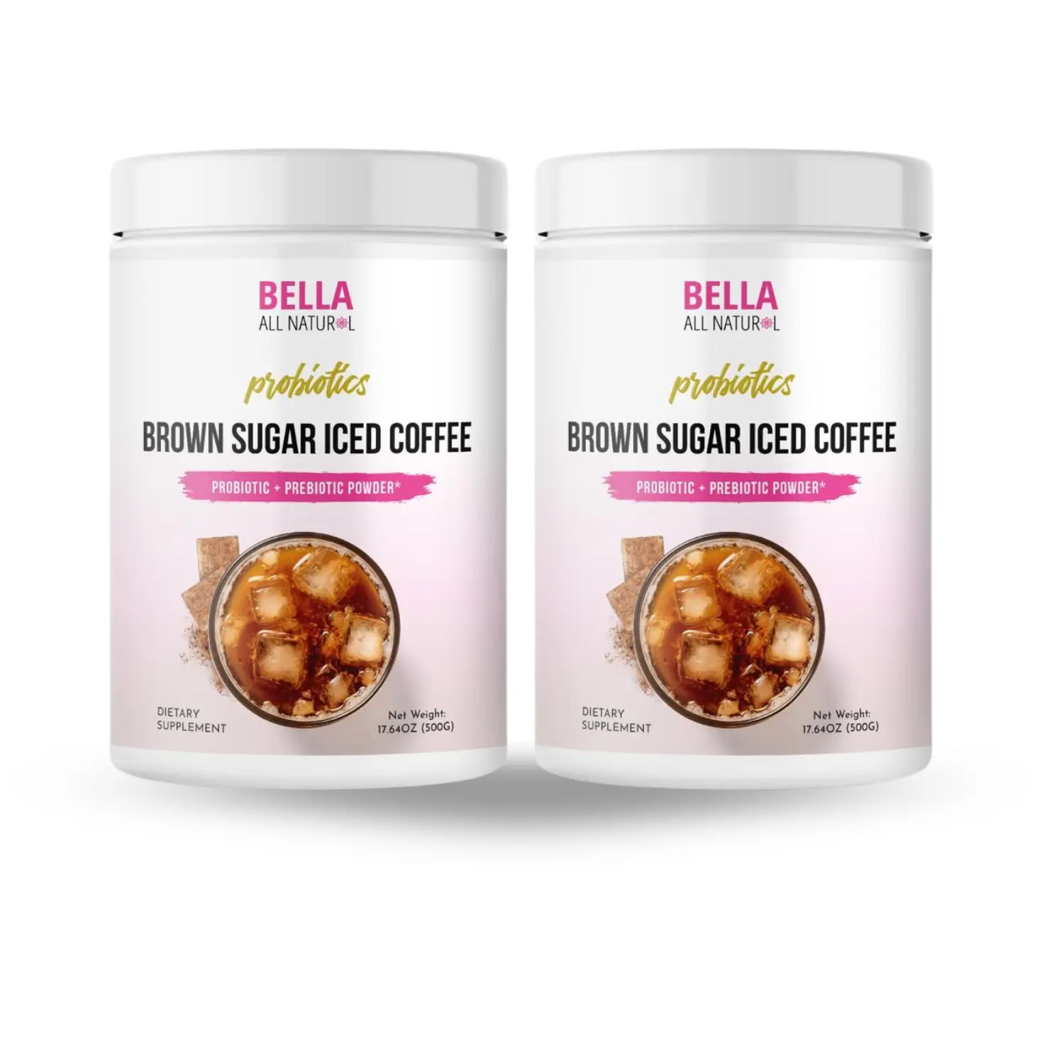 2 Pack Bella All Natural Probiotics Brown Sugar Iced Coffee with Prebiotics Powder - 500g