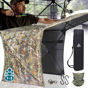 360° See Through Hunting Blind with Accessory Kit, Pop Up Ground Blind for 1-3 Person, Waterproof 300D Camo Tent with Carrying Bag, Gun Hanger & Face Mask for Deer Turkey Hunting