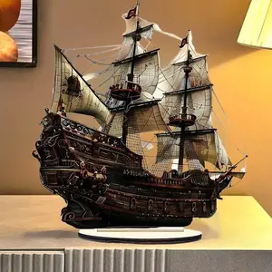 Classic Vintage Nautical Ship Wooden Decorative Sign, Bohemian Style with Base Desktop Display, Perfect for Home Office and Farmhouse Atmosphere Enhancement