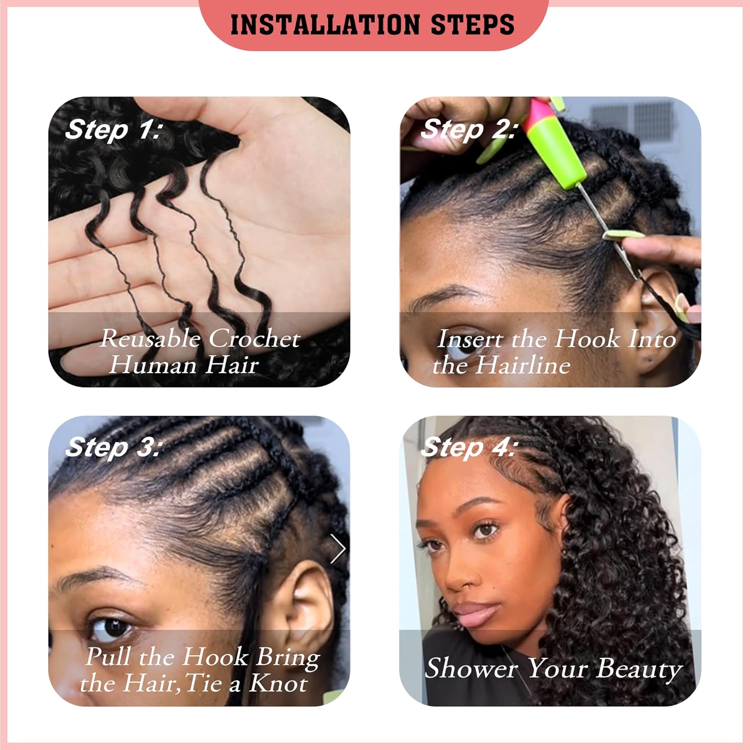 Feather Crochet Human Hair Burmese Curly Crochet Hair for Black Women Knotless Pre-Separated Lightweight Miracle Knots Crochet Human Hair 100% Real Human Hair Bundles Soft Reusable