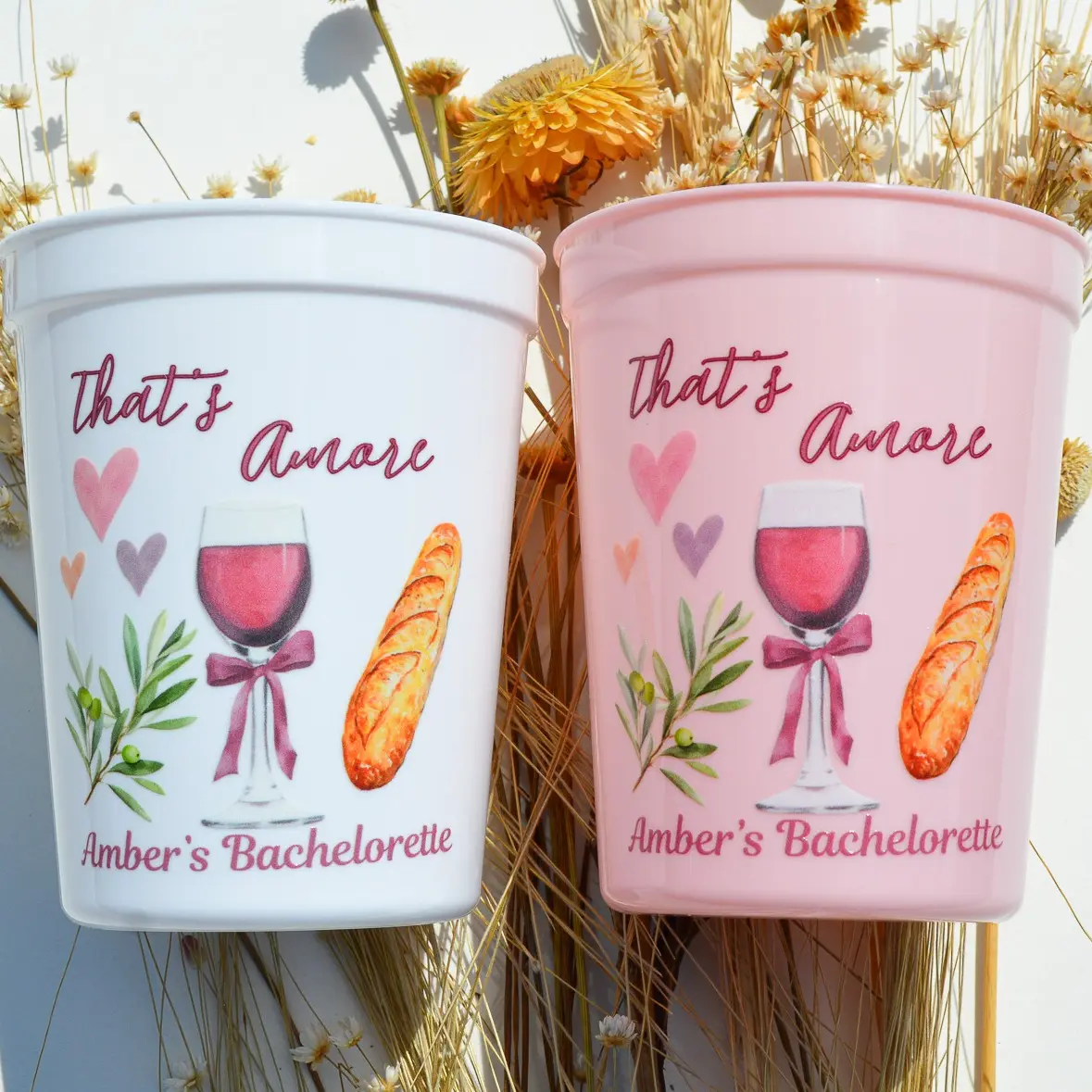 Custom That's Amore Bachelorette Party Cups, Italian Summer Bach Decor, Italy Bridal Party Cup