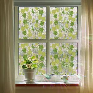 Laser Fresh Leaf Glass Static Window Sticker, Sticker Decorations, PVC Transparent Non-Transparent Privacy Film, Suitable for Living Room Bedroom Entrance