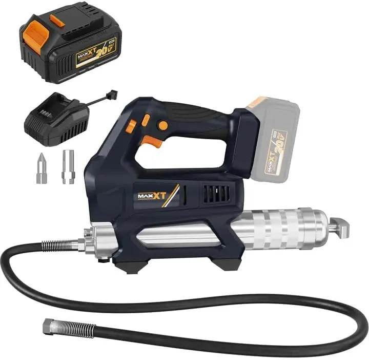 MAXXT Heavy Equipment Grease Gun Cordless, Max 10000 PSI 20V Grease Gun Battery Powered with 4.0Ah Battery and Quick Charger, 6 Speed Tool Electric