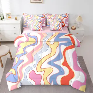Abstract Pink Bed Bag,Comforter Bed Set,7 Piece,Watercolor Cute Bedding Set,Kids Girls Women Rustic Colorful Comforter,and Sheets,Farmhouse Aesthetic Bed Set