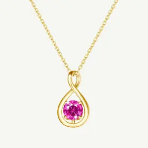 "Infinite Embrace" October Birthstone Pink Tourmaline Infinity Symbol Sterling Silver Pendant Necklace - Gold