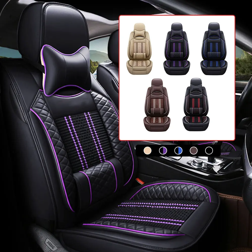 Muchkey 5-Seat PU Leather Full Car Seat Cover Set (MH55) with Headrest Pillows, Breathable Car-Compatible Front-Rear Cushions, Universal Fit for MPV/SUV/Truck, All-Season Automotive Interior Accessories, Multiple Colors, Car-Compatible Seat Cushions