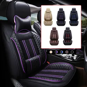 Muchkey 5-Seat Car Seat Covers with Headrest & Pillow Full Set Protector PU Leather Breathable Front Rear Cushions Universal Fit for MPV SUV Truck Automotive Most Cars Car Accessories All Seasons Multiple Colors MH55
