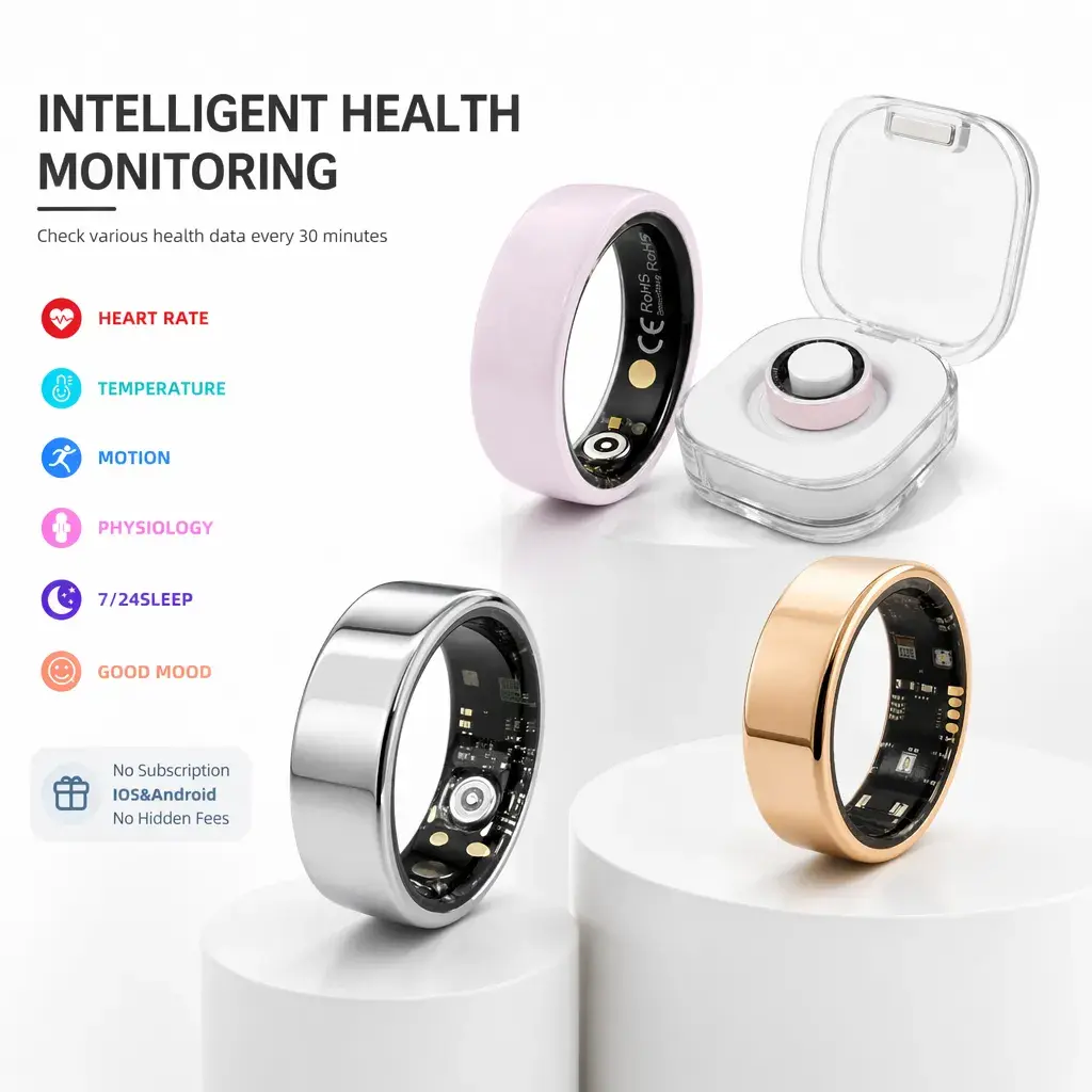 2026 New Smart Ring for Men and Women, No Subscription Fees Health Tracker for Outdoor Sports,Pink lightweight ceramic design,Waterproof wearable device compatible with Android and iOS,Available in various sizes and colors; suitable for daily wear.