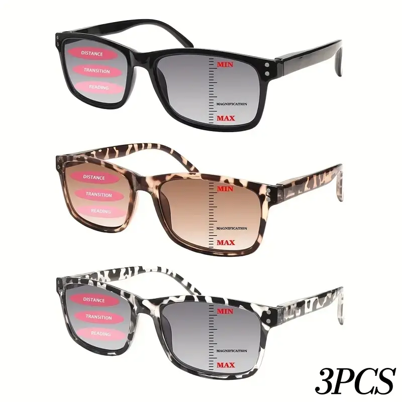 3 Pack Progressive Multifocal Reading Sunglasses for Women, Blue Light Blocking UV Protection Readers with Spring Hinge Lightweight Frame Eyeglasses