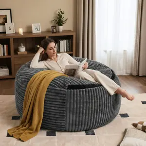 LIKIMIO 5/8FT Bean Bag Chairs with Machine Washable Removeable Flannel Cover & Memory Foam Filling, Large Giant Beanbag for Adults for Living Room, Bedroom (Grey)
