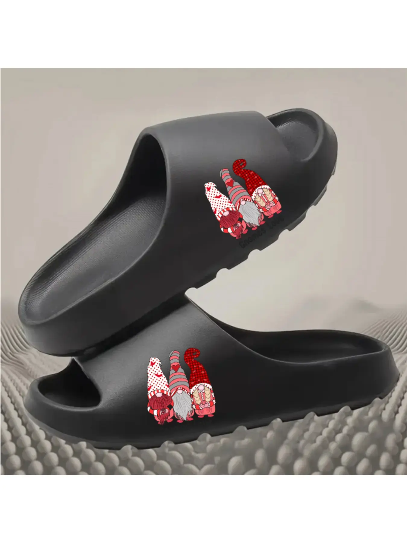 Cute Valentine's Day Gnome Print Coconut Slippers Women Men Comfortable Non-slip Home Indoor Slippers Soft Warm House Shoes Love Heart Pattern Red Plaid Striped Polka Dot
