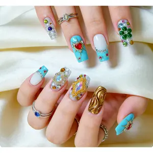 Vosplends Y2K Glittering Jewel Acrylic Press-On Nails - 10pcs Handmade Shiny Duck Bill Nails # # BlingPressOns, # GlitterNails, # JewelLikeNails, # LuxuryNails, # GoldNails, # SparklyNails,. # 3DNails. # Women’s DayNails