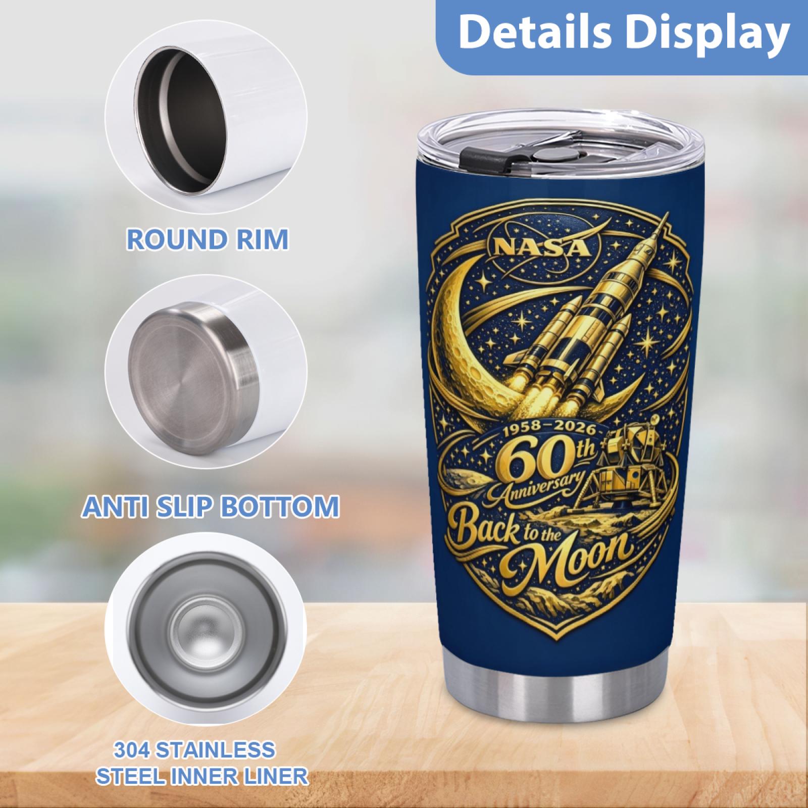 20oz NASA Artemis II Tumbler Stainless Steel Insulated Cup Travel Outdoor Office Home School Gift Galaxy Lover Him Her TikTok Viral Trending Aesthetic Reusable Drinkware