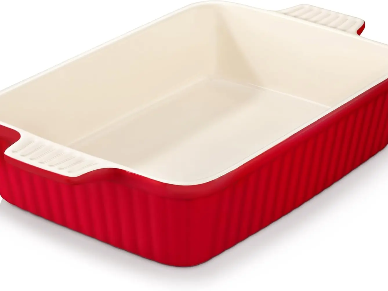 4.4 Qt Large Ceramic Baking Dish 9x13 Deep Rectangular Casserole Pan with Handles, Oven Safe Lasagna Baking Pan for Casseroles, Pasta, Roasting & Serving, Durable Lead-Free Ceramic, Microwave & Dishwasher Safe, Red