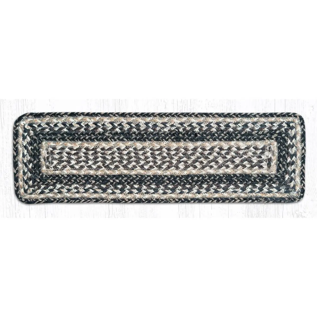 212 MAIN Jute Fiber Rectangle Stair Tread, 27x8.25 in, Black & Tan Color, Woven Texture