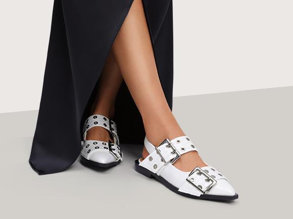 DREAM PAIRS Pointed-toe Buckle Slingback Flats