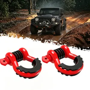 DIBMS D Ring Shackle 3/4" Shackles (2 Pack) 41,887Ibs Break Strength - Clevis Shackles with 7/8" Screw Pin and Shackle Isolator Washers Kit for Tow Strap Winch Off Road Vehicle Recovery, Red cars accessories car stuff