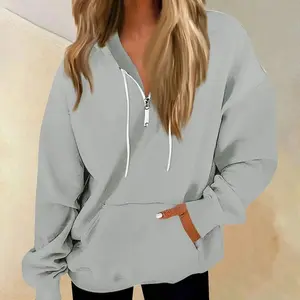 2025 Fall Winter Trendy Sport Style Half Zip Loose Hoodie