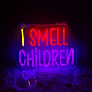 ROSNEK 5mm Multi-Color LED Lights, "I Smell Children" Halloween Neon Sign, USB-Powered Indoor Wall Decor for Bedroom Wall-Mounting & Halloween Party Use, Multi-Colors